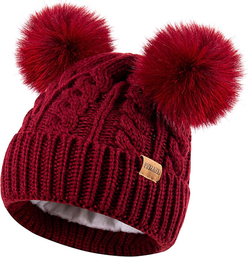 PIOZAED Women's Winter Hat Soft Knit Beanie with Faux Fur Pom Hat with Warm Fleece Lining Skull Cap for Women - Image 1
